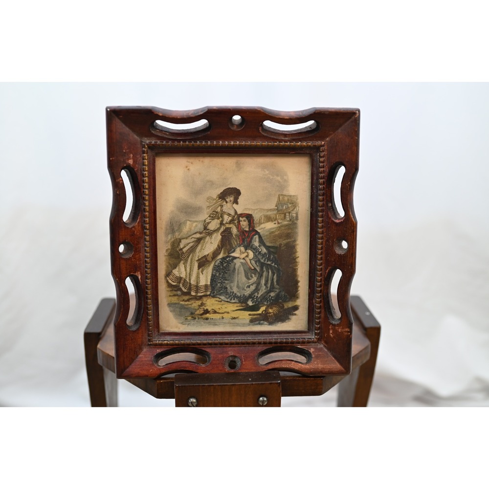 Vintage Victorian Ladies Framed Art Print Ornate Cutout Wood Frame 9x8.75